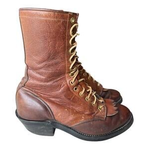 Vintage Olather Leather Packer Lacer Work Boot Men size 8 D